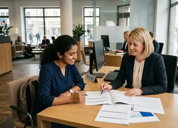 A women talks with a bank advisor