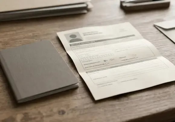 Blank passport booklet with visa form
