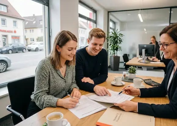 A young couple buying their first house