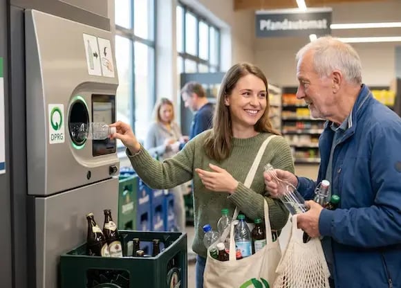Two persons returning their pfand at a machine