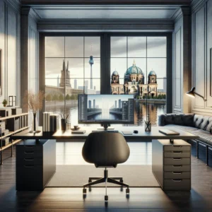 Berlin AI city view from a virtual office