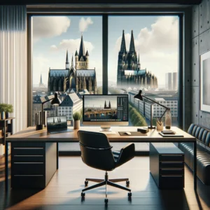 Cologne AI city view from a virtual office