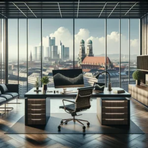 Munich AI city view from a virtual office