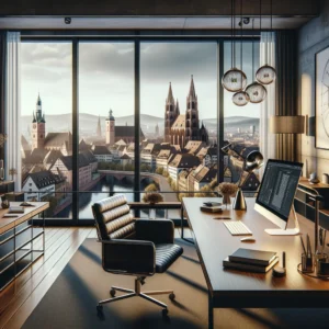 Nuremberg AI city view from a virtual office
